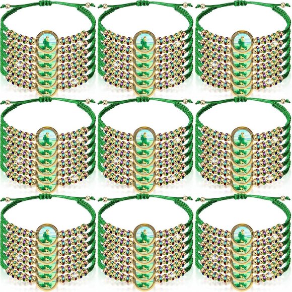 50 Pcs Saint Jude Rosary Bracelets Handmade Green Knot Religious Jewelry - Picture 1 of 6